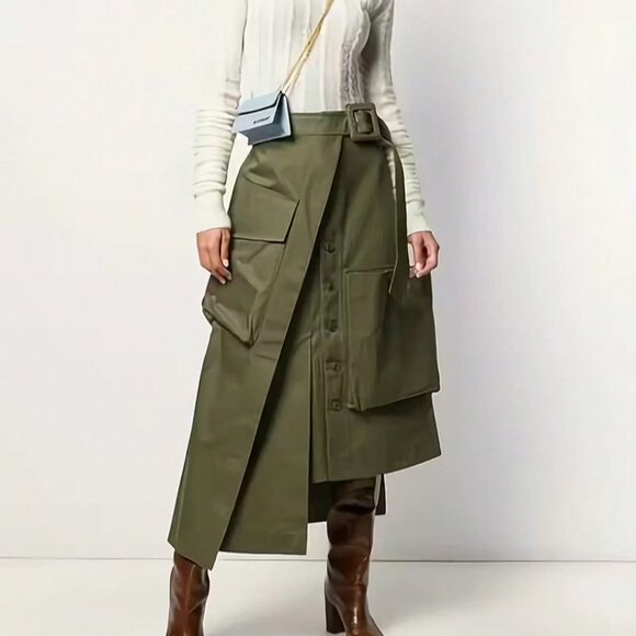 Dresses & Skirts - Casual Army Green Women's Asymmetric Cargo Skirt